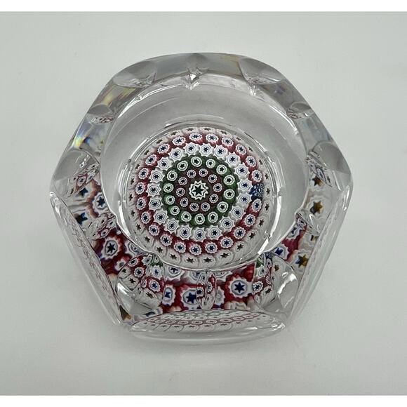 Whitefriars 1974 Faceted Pink Green Millefiori Art Glass Paperweight 3” England - Picture 2 of 13